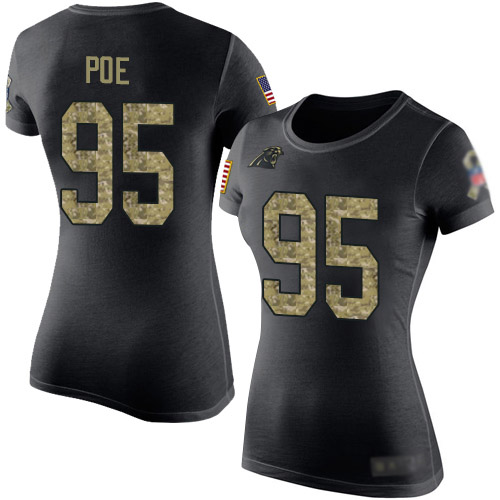 Carolina Panthers Black Camo Women Dontari Poe Salute to Service NFL Football #95 T Shirt
